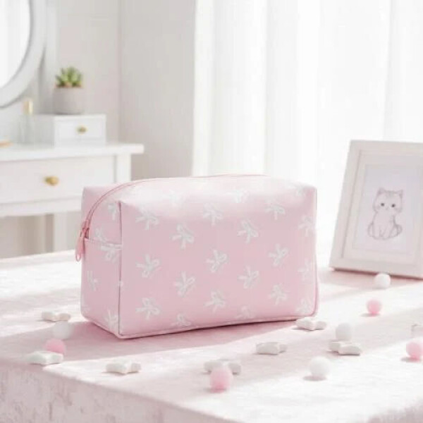 Portacosméticos bow rectangular rosa