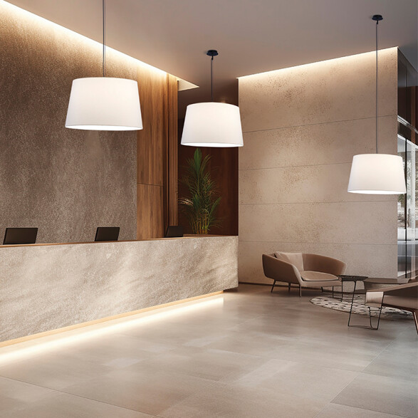 Colgante pantalla de tela blanco E27 Ø420mm STILO BA0220