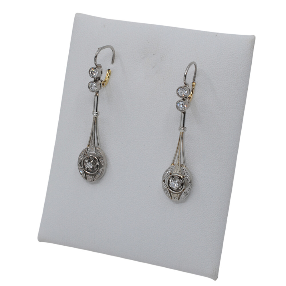 Caravanas antiguas en oro 18k de 2 tonos, brillantes y diamantes Caravanas antiguas en oro 18k de 2 tonos, brillantes y diamantes