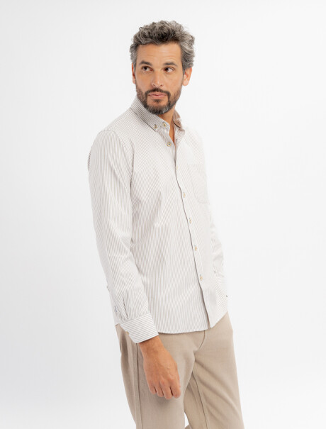 Camisa m/l oxford rayada beige