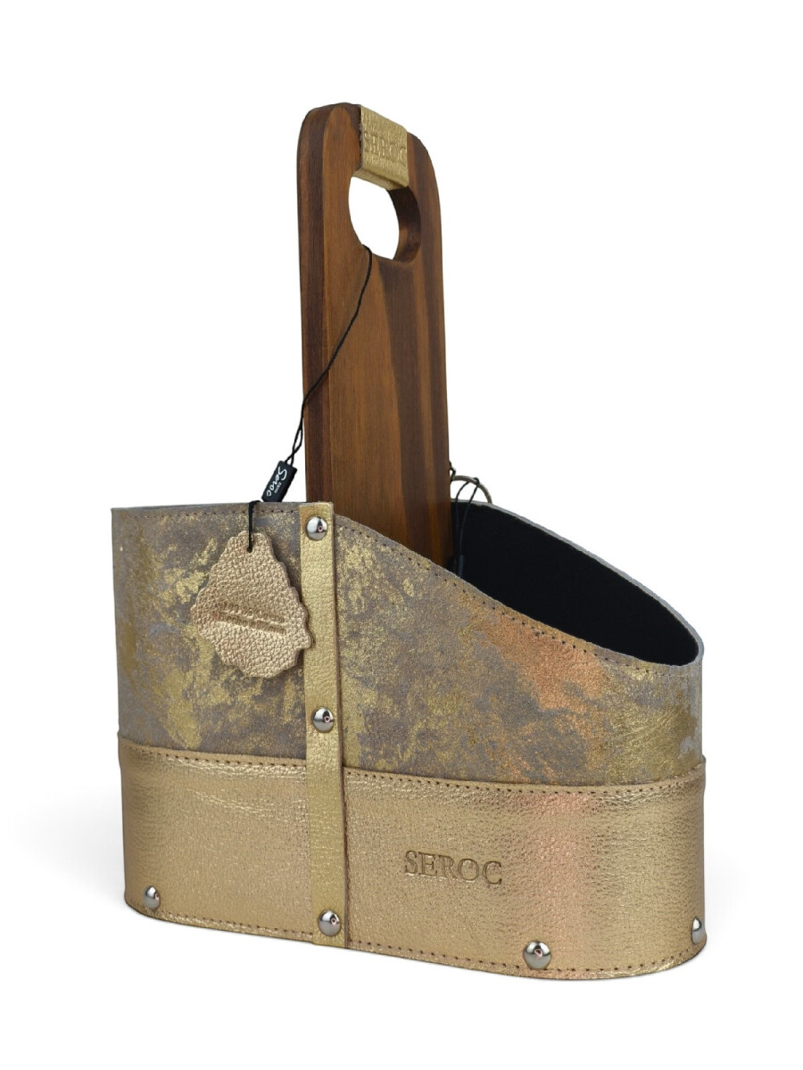 Matera de Cuero con detalles metalizados con Estructura Integral de Madera - Dorado 