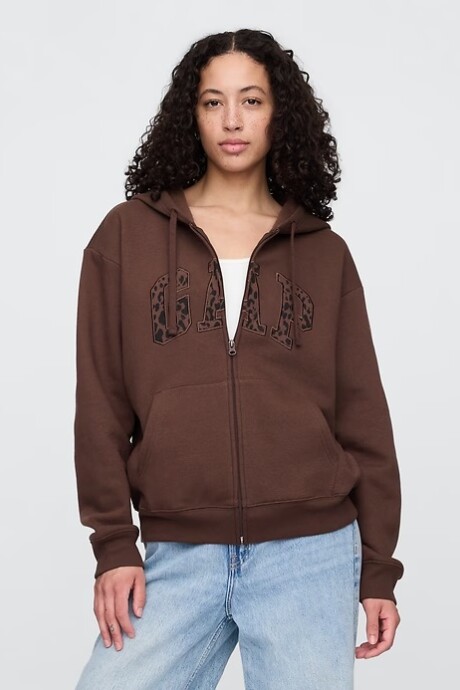 Buzo Canguro Con Cierre Logo Gap Mujer Chocolate Bar 041