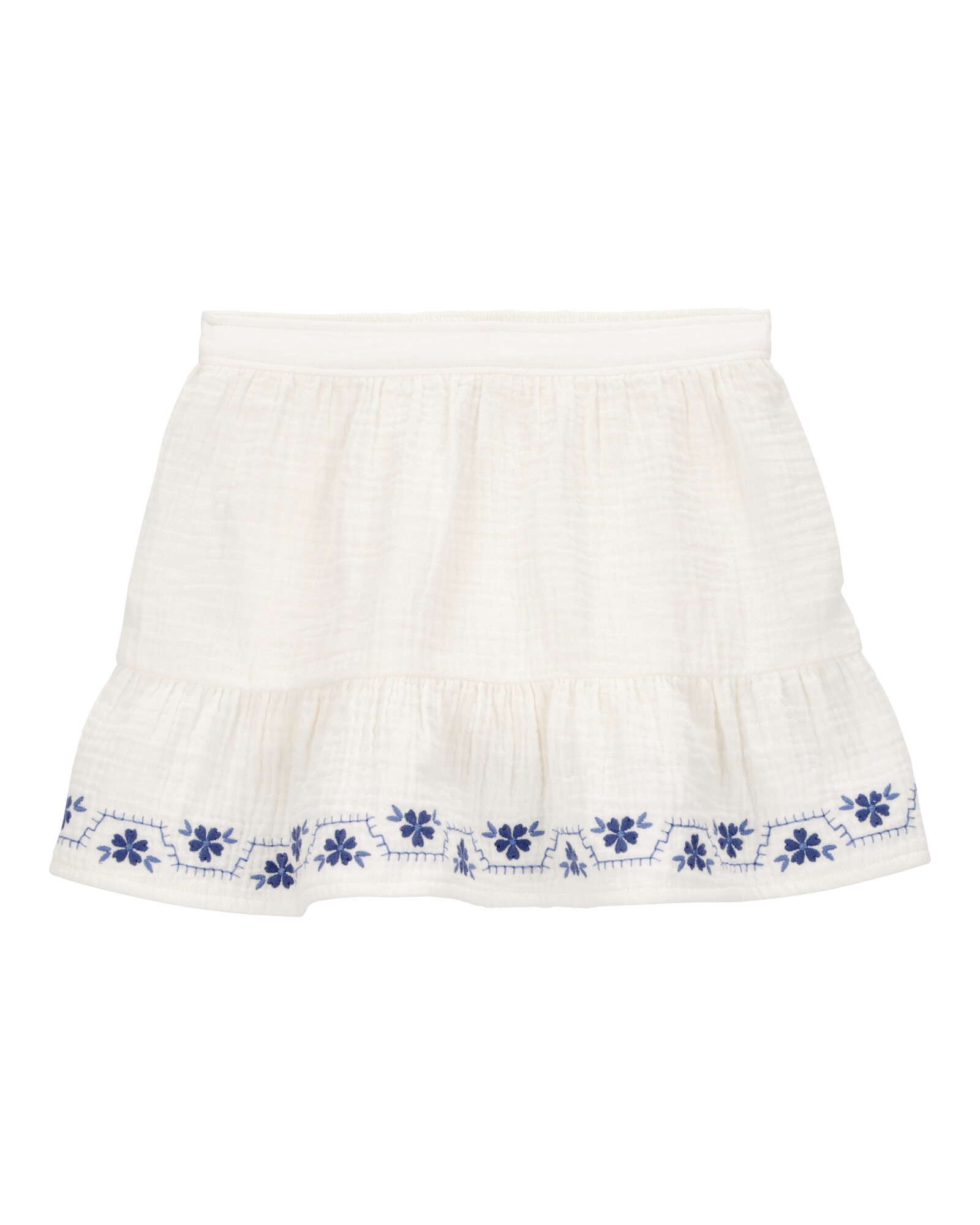 Pollera short de gasa, con bordado floral Sin color