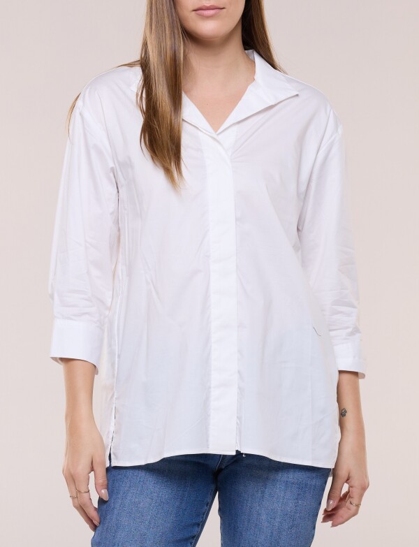 Camisa Larga Con Mangas Tres Cuartos BLANCO