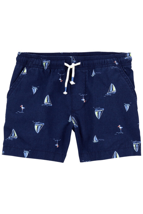 Short de lino, con cordón diseño veleros Sin color