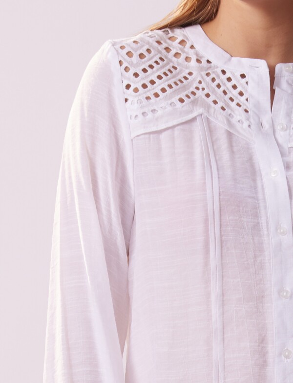 Blusa Botones Detalle Broderie BLANCO