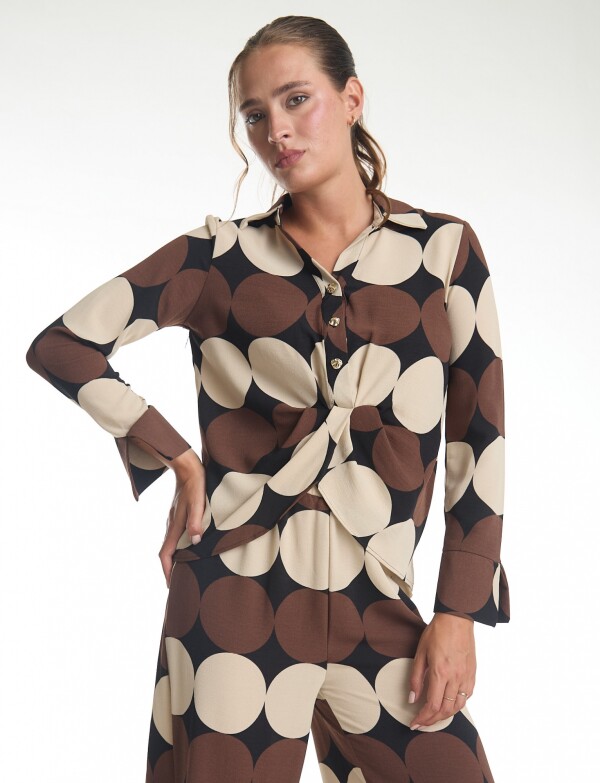 Conjunto Camisa Nudo & Pantalón Wide Leg MARRON/MULTI