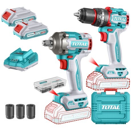 Kit Línea 20v Sin Carbones: Llave Impacto 1/2'' + Atornillador Con Percutor 66nm, 2 Baterías 2.0Ah Kit Línea 20v Sin Carbones: Llave Impacto 1/2'' + Atornillador Con Percutor 66nm, 2 Baterías 2.0Ah