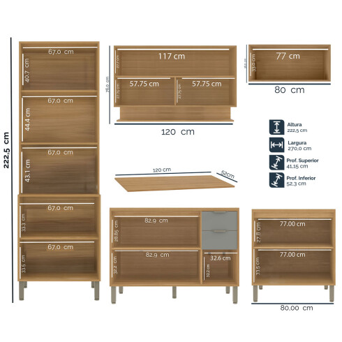 JUEGO DE COCINA 5 MODULOS Y MESADA MDF LINEA COLORS FREIJO Y VERDE