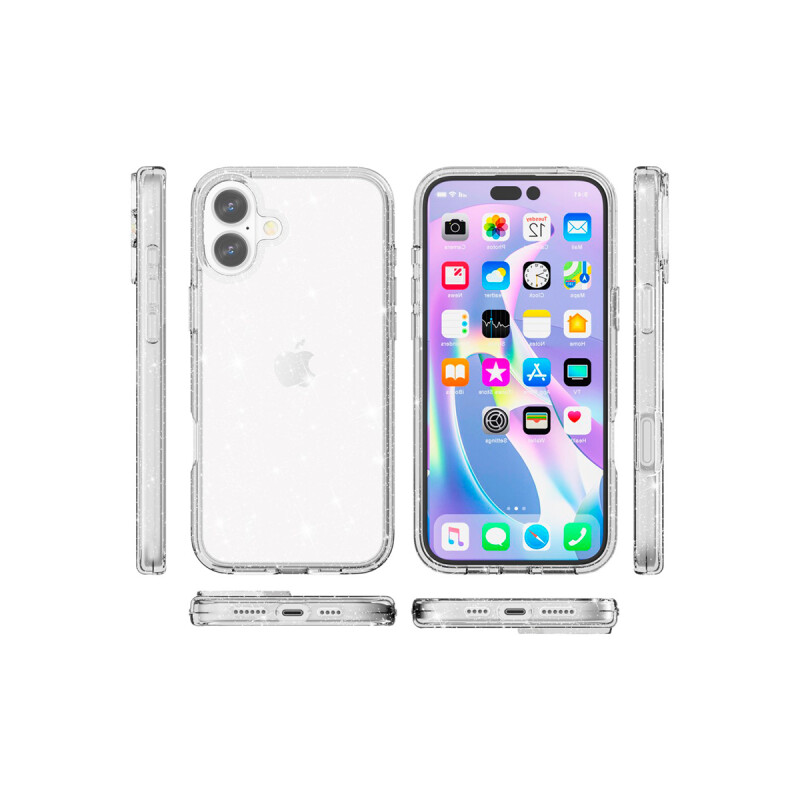 Protector para iPhone 16 transparente con brillos Protector Para Iphone 16 Transparente Con Brillos