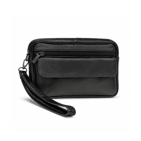Neceser con bolsillo exterior y asa de cuero 23x14x4cm Negro