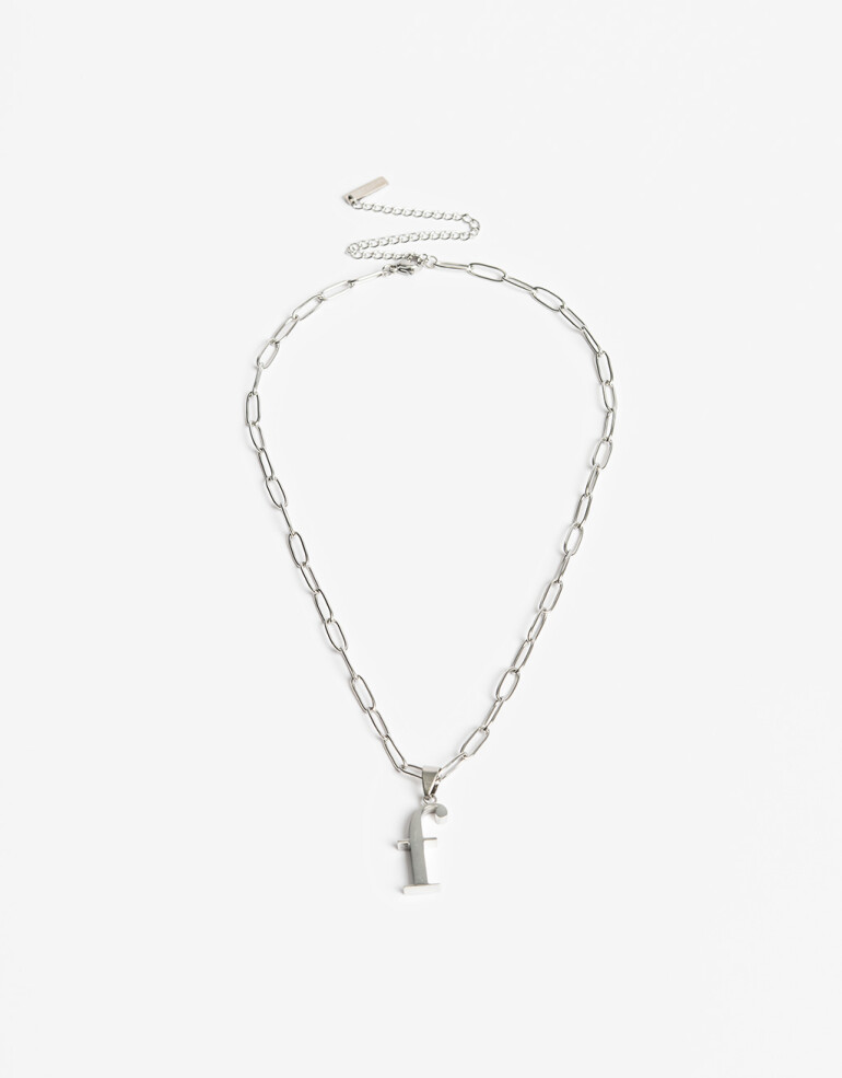 Cadena Corta con Dije Letras Collar De Acero Con Inicial F - Plateado