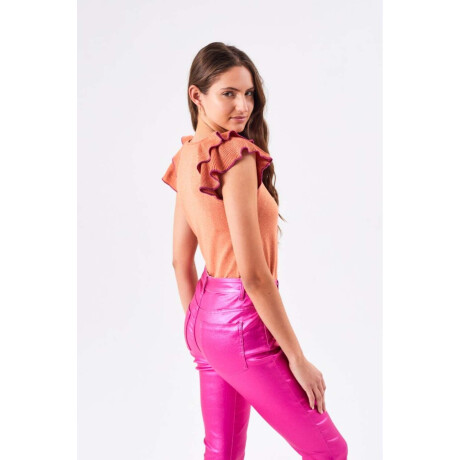 Top Metalizado Manga Volados Ocher