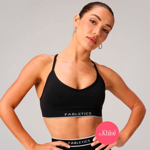 Bra Seamless V-Neck Push-Up Low Impact Bra Mujer Black/classic White Fabletics