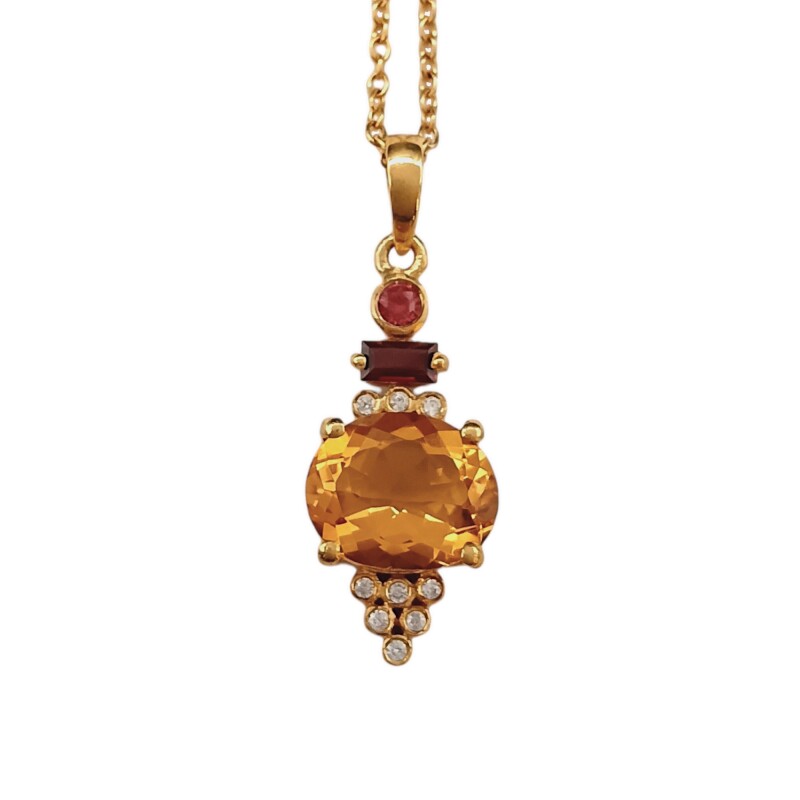Conjunto Ganesha-Plata rodinada 925 con micra oro 18k- Piedra Citrino, Granate y Brillante-CJ2001 conpiedra
