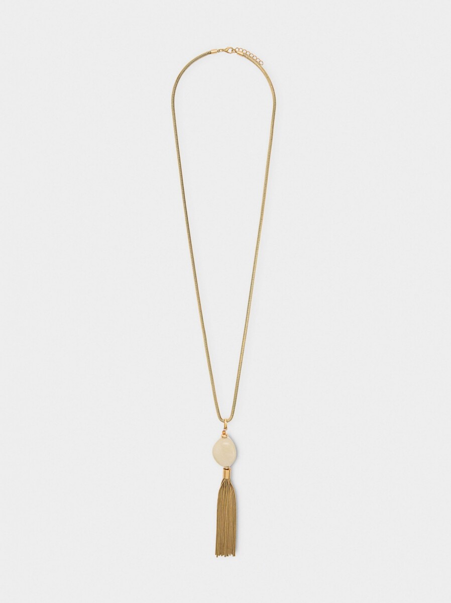 Collar Largo Con Colgante De Flecos - beige 
