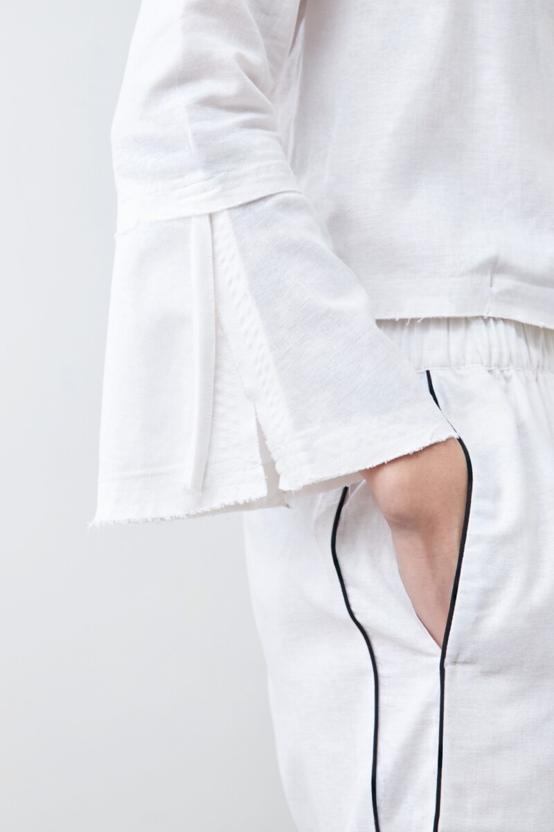 Blusa de lino con lazos blanco