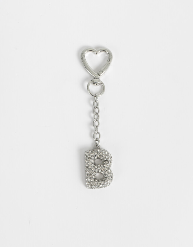 Llavero Glitter Llavero Y Charm Dije Letra "b" Strass - Plateado