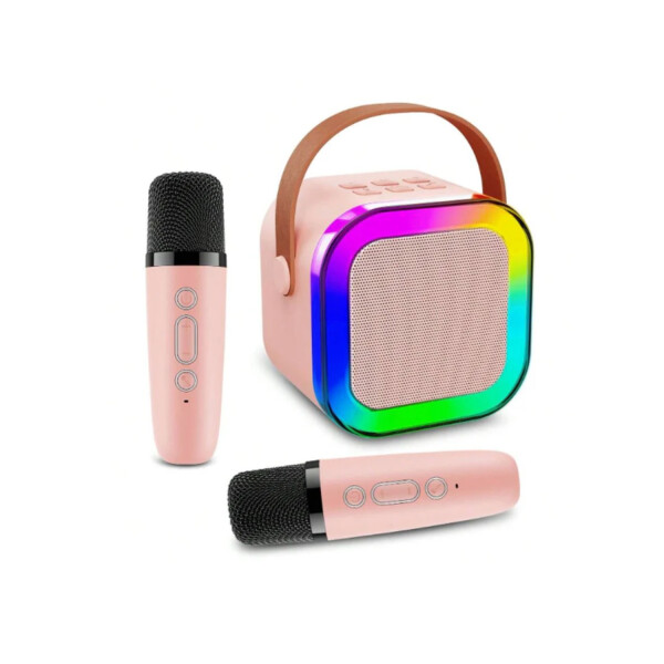 Mini Parlante Karaoke Bluetooth RGB Con 2 Micrófonos K-12 Variante Color Rosa