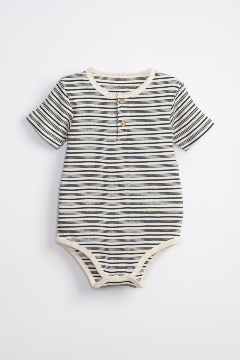 Body manga corta rib - Rayas Azul 