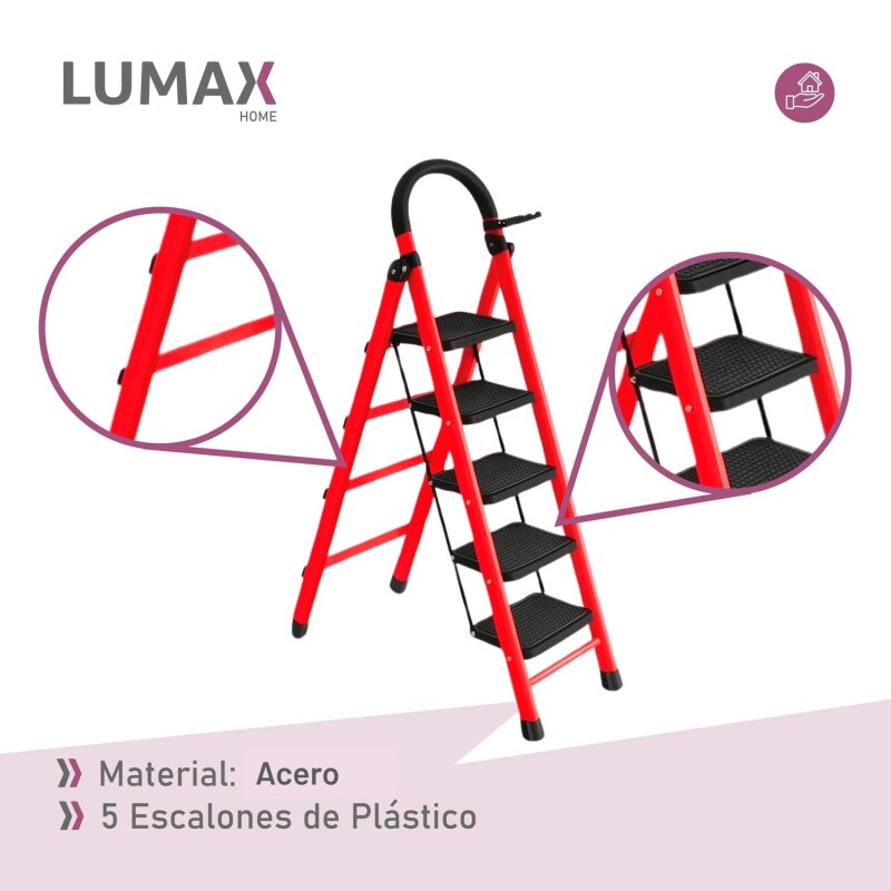 Escalera Tijera 5 Escalones De plastico Rojo/Negro