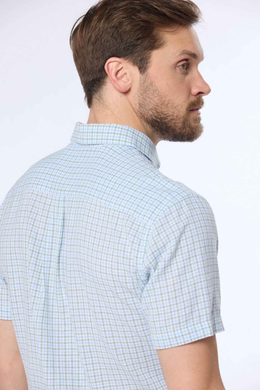 CAMISA DE LINO A CUADROS Azul
