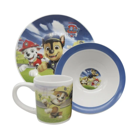 Set X3 de Cerámica Infantil Paw Patrol Plato, Taza y Bowl U