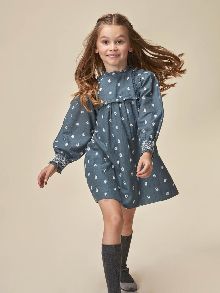 Vestido Bordado De Flores Plomo