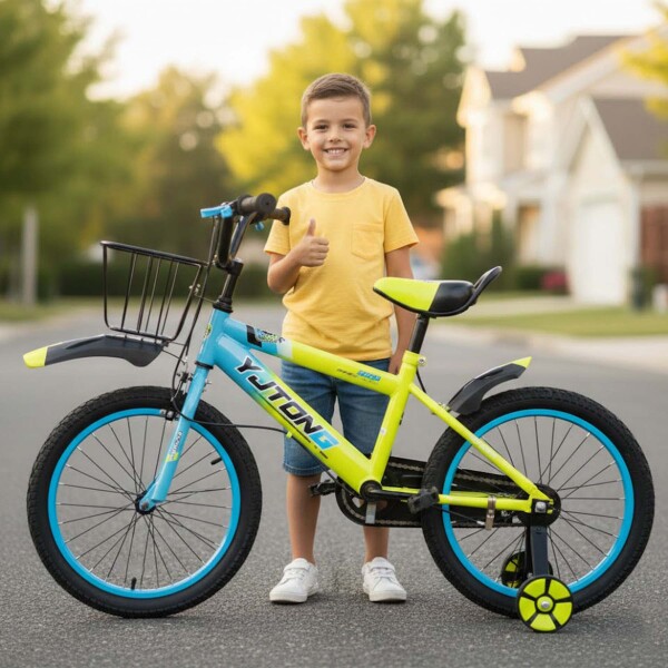 Bicicleta Infantil Yjtong R18 Canasto Parrilla Guardabarros Azul 1