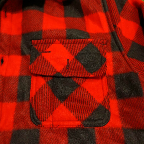 Campera Camisa Leñadora Cangurito Capucha Botones Rojo