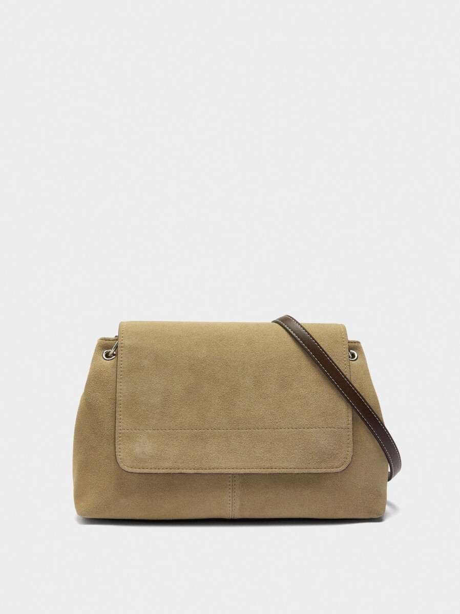 Bolso Bandolera Con Piel E Solapa - camel 