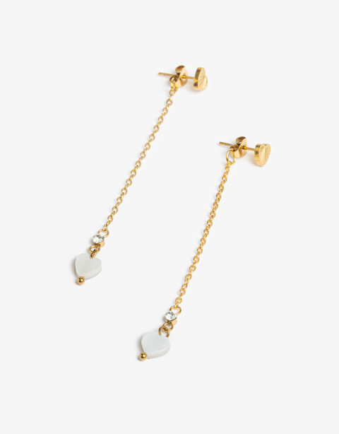 Aros Colgantes Largos Piedras Aros Largos De Acero Con Nácar - Dorado