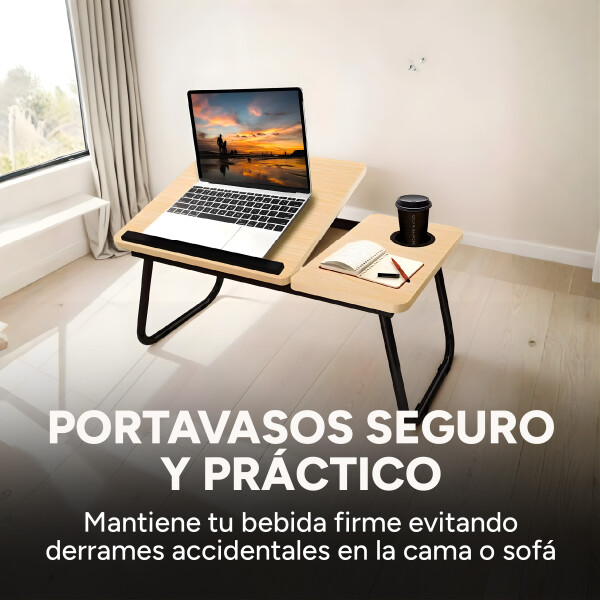 Mesa De Cama Reclinable Para Laptop Plegable Con Posa Vaso Color Marrón Claro