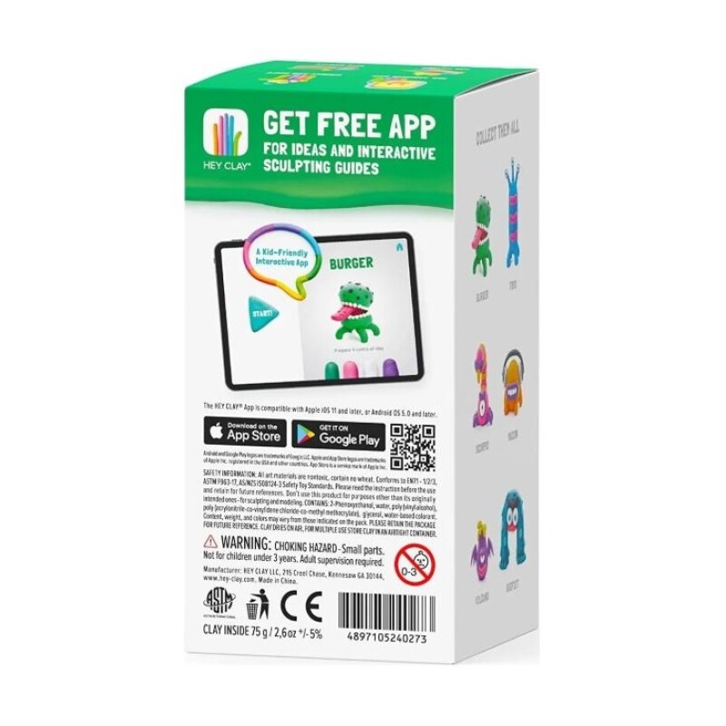 Masa Para Modelar Mate Burger Hey Clay HEY CLAY AIR DRY CLAY - HEY CLAY MATE BURGER