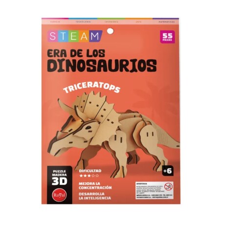 PUZZLE DE MADERA 3D ROYAL DINOSAURIO TRICERATOPS 001