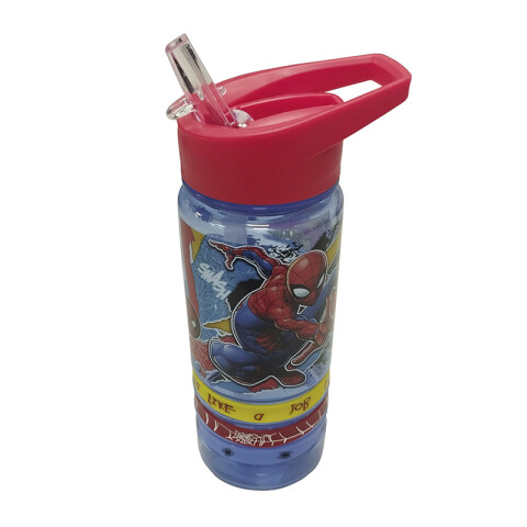 Botella Plástica con Pajita Spiderman 500 ml + 4 Pulseras Goma U