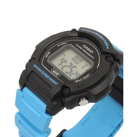 Reloj Digital Multifunción Casio W-219H Resistente Al Agua Celeste