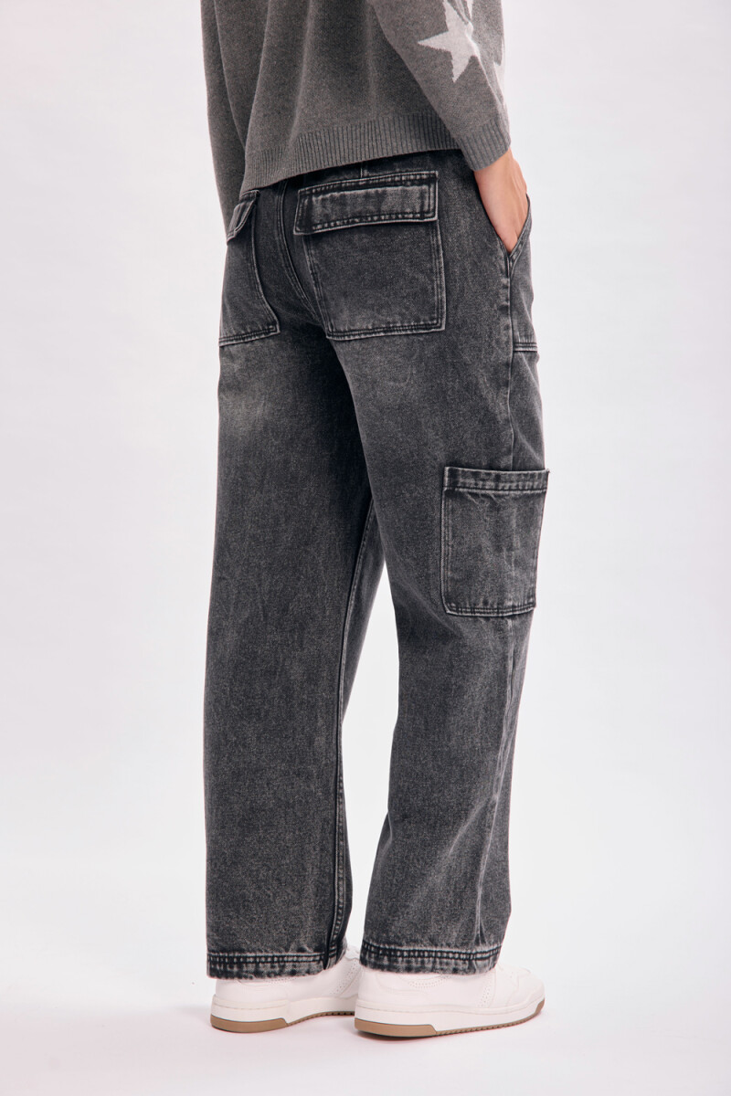 Pantalon jean cargo negro Negro