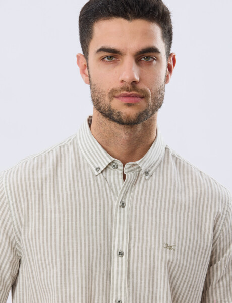 CAMISA RAYADA DE LINO Verde