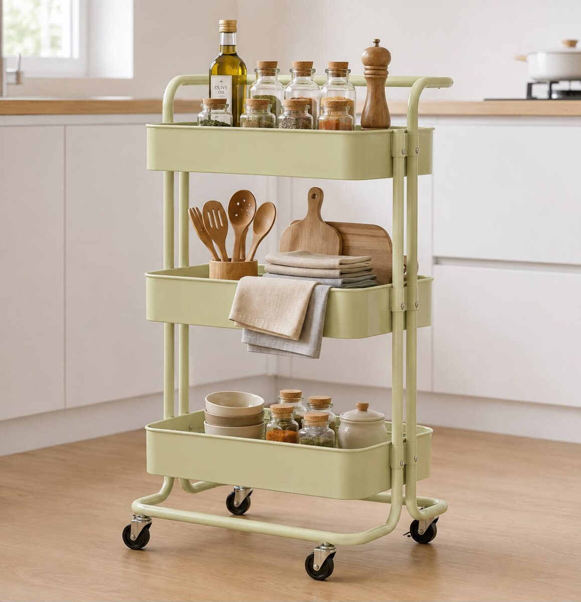 Carrito Organizador Metálico Multiuso Verde - 3 niveles 