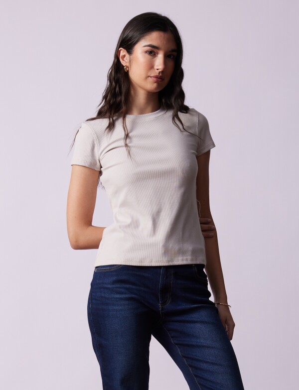 Remera Basica Modal Ribs BEIGE CLARO