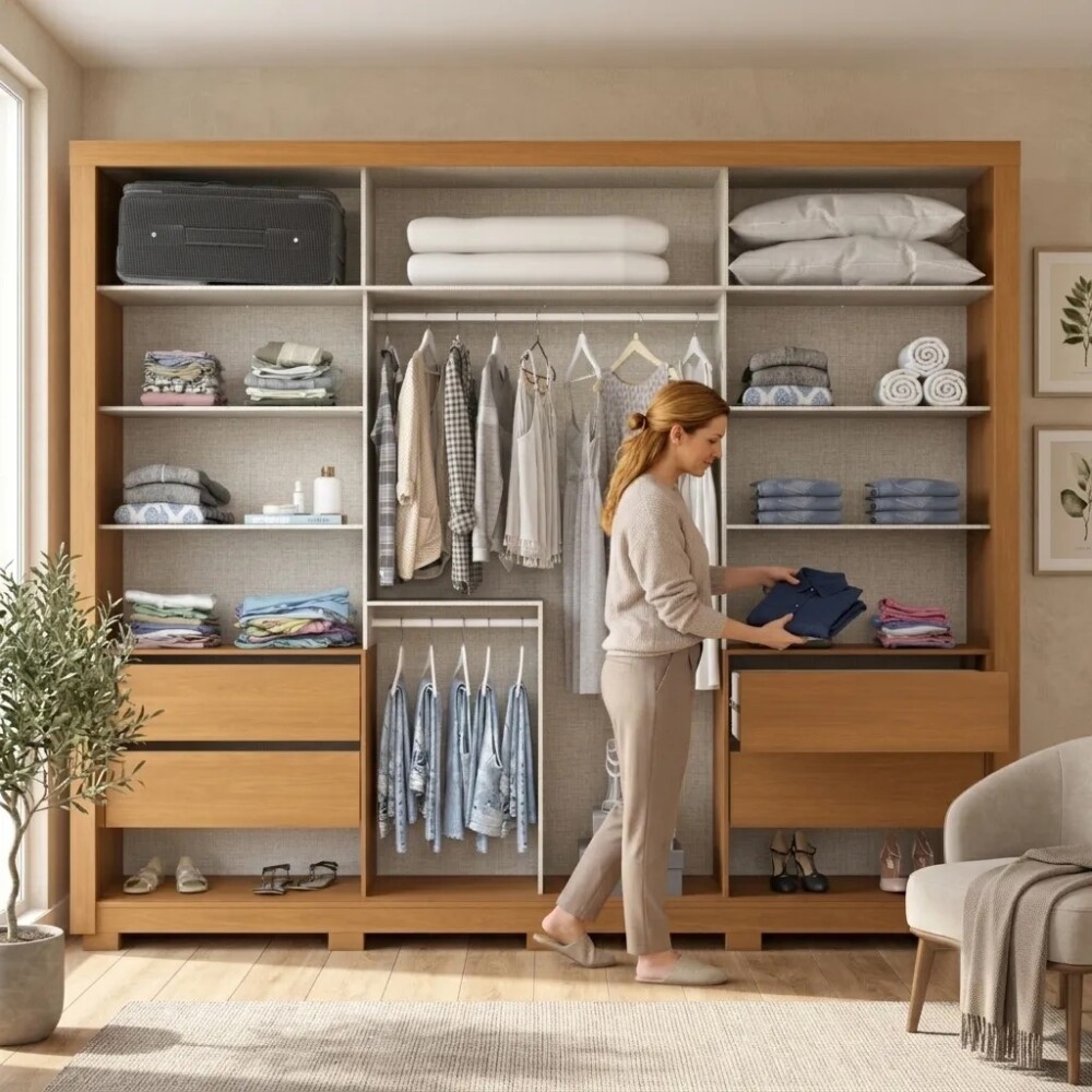 ROPERO 2 PUERTAS 4 CAJONES INTERNOS ESPEJO GUARDARROPA CLOSET ARMARIO COLOR MADERA