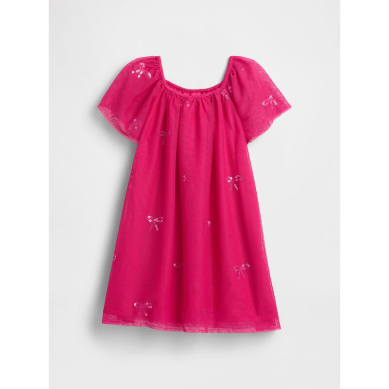 V-TULLE SEQUIN DRESS BRIGHT BEET