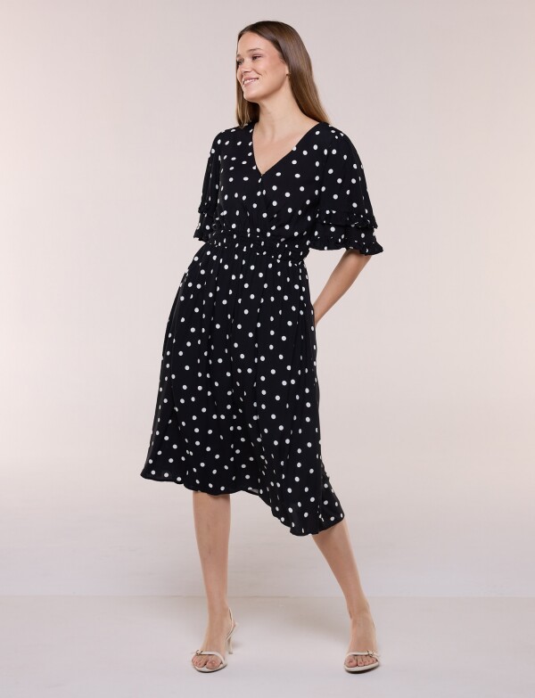 Vestido Volados Printed NEGRO/CRUDO