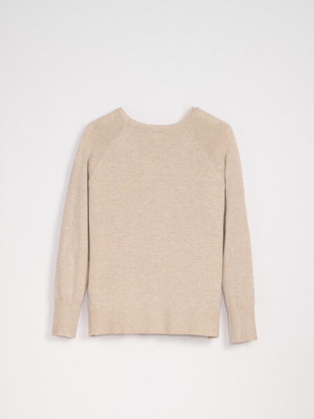 Buzo básico cuello redondo Beige Melange