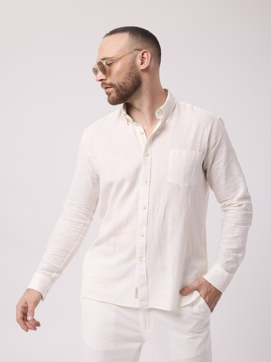 Camisa m/l lino lisa - blanco 