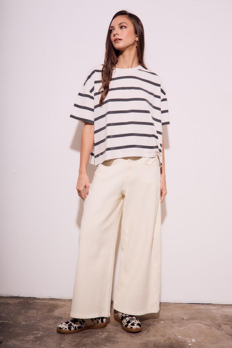 Remera Algodon Lavado Rayas Negro