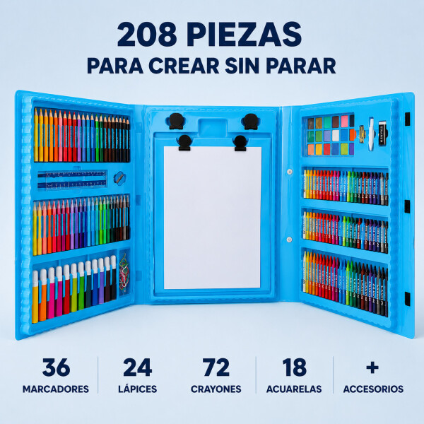Set Kit Arte Dibujo Y Pinturas 208 Piezas Valija Infantil Variante Color Azul