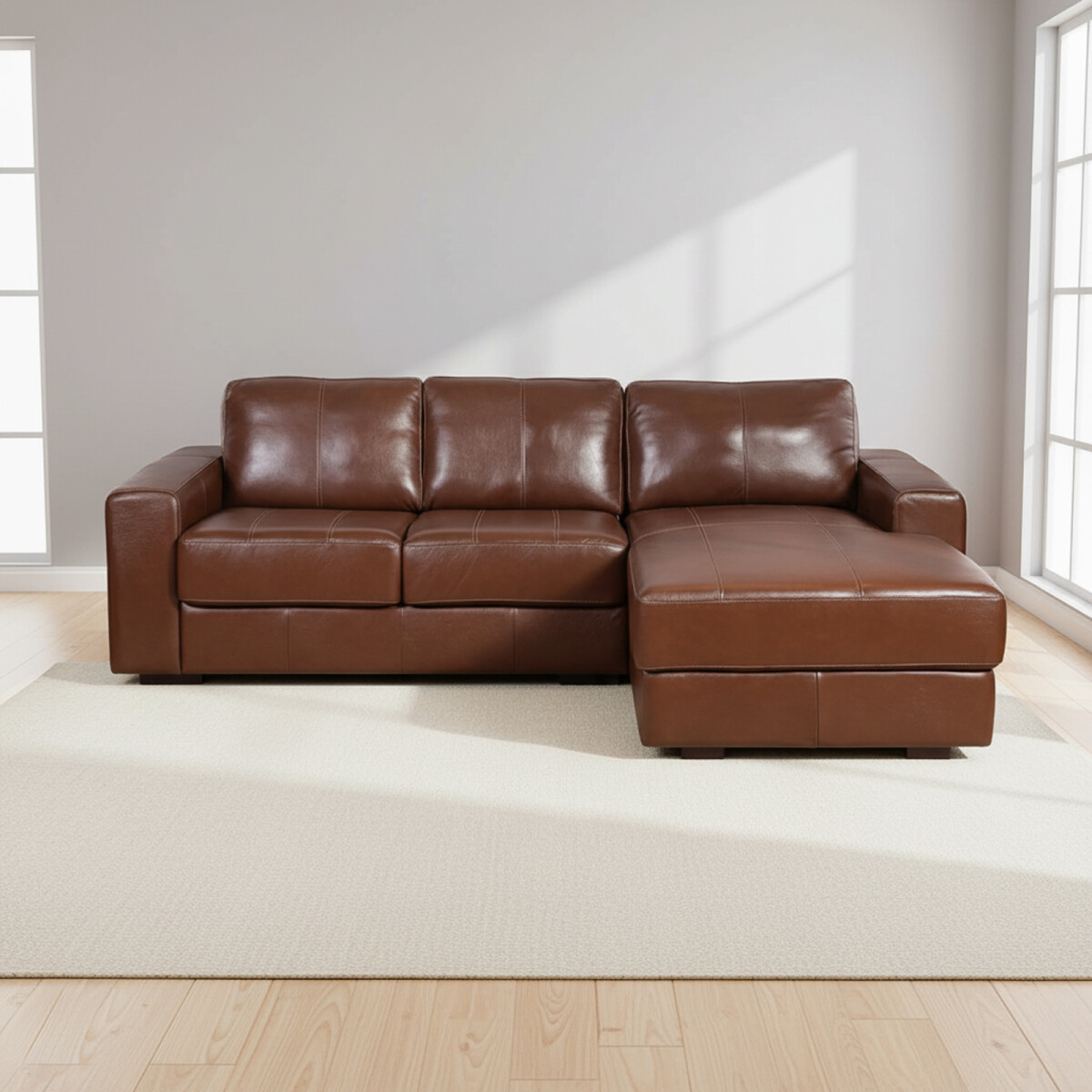 SOFA C/CHAISE - MÁS DE 4 CUERPOS CUERO-100-NATURAL MARRON TEXAS CARAMELO 