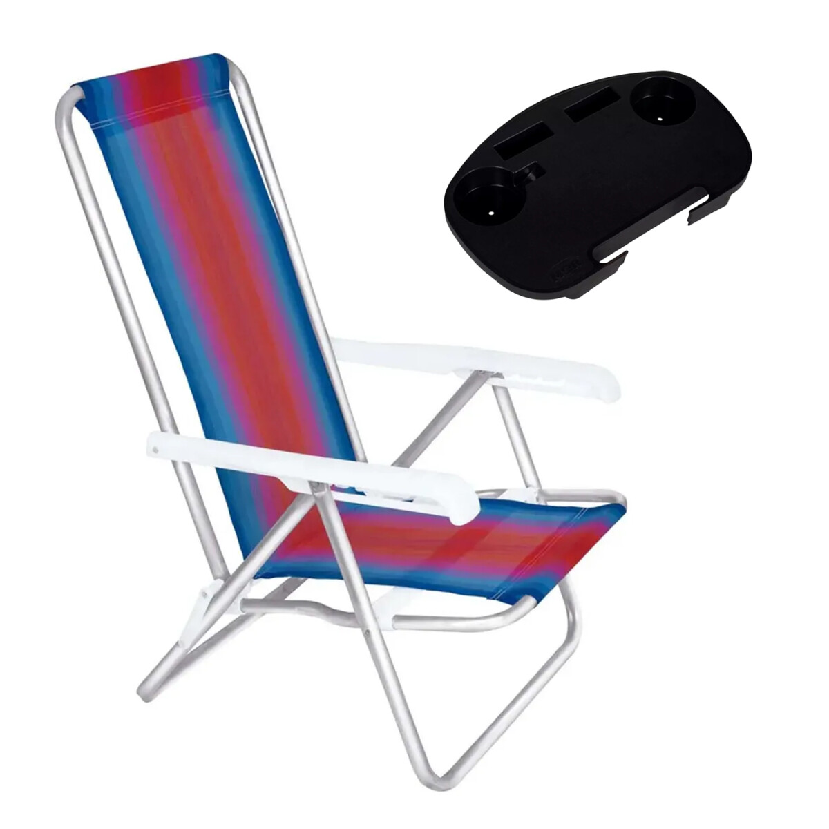 Silla Reclin 4Pos Aluminio 100Kg + Mesa Plastico Divisiones - Azul/naranja 